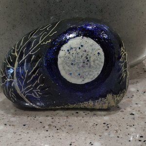 Painted RIVER ROCK . Color blue Night